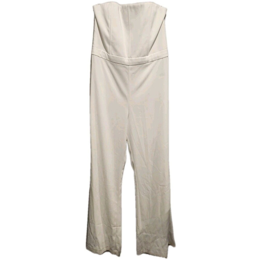 Alice + Olivia White Lavera Strapless Flare-Leg Jumpsuit Size 12 NWT